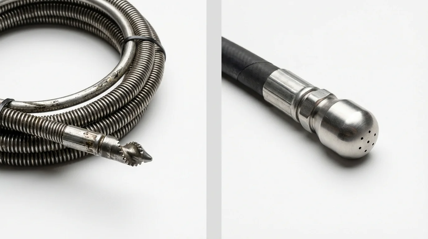 Drain snake cable and hydro jetting nozzle used for drain cleaning in Gurnee, IL